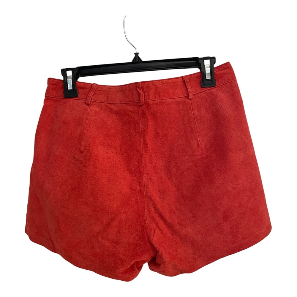 I LOVE H81 Women Red Genuine Suede Leather Pleated Shorts Size 27 High Waist - Picture 4 of 6